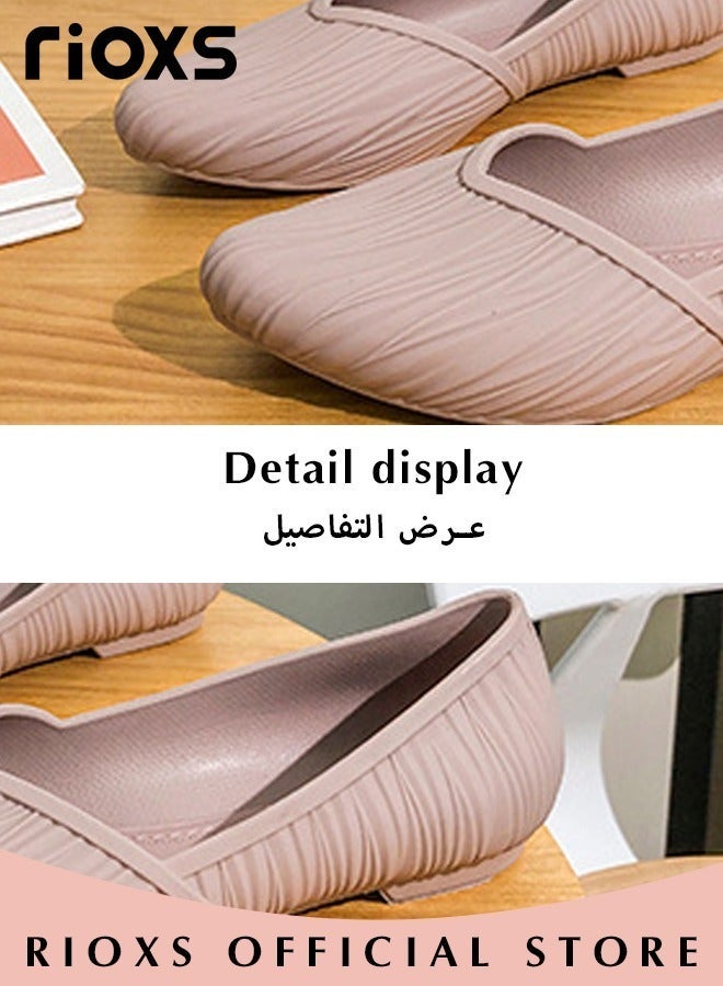 RIOXS Women's Flats Shoes, Fashion Wrinkle Surface Dress Shoes, Women's Comfort Shoes, Low Wedge Shoes for Ladies, Slip-On Everyday Pointed Toe Shoes, Lady's Metro Elegant Flats, Softable Slip-ons Casual Work Office Shoes, Pink Flats Womens Footwear - Image 4